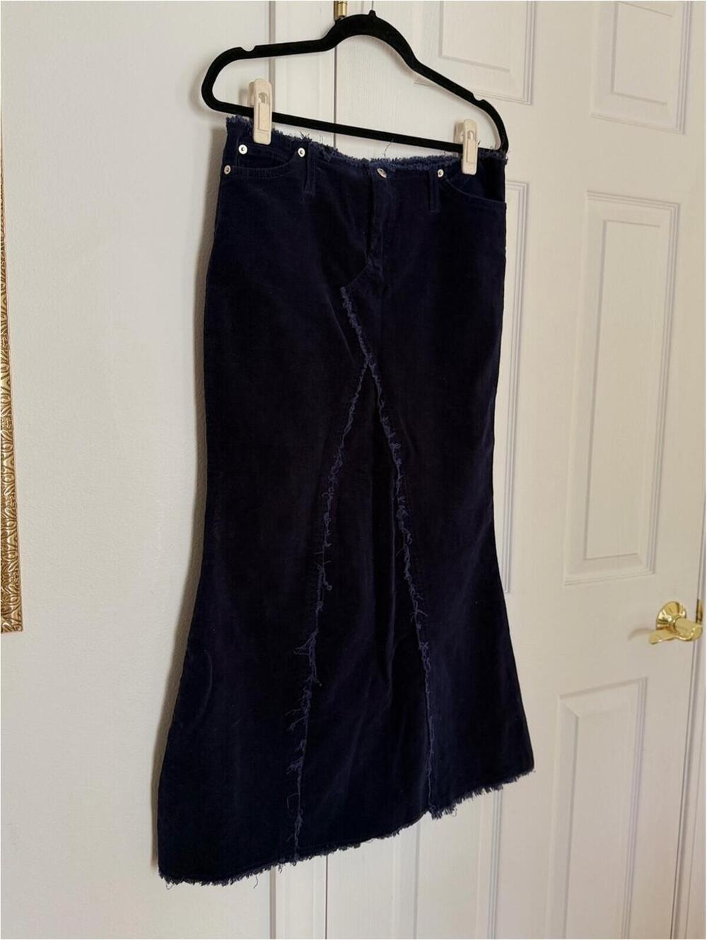 Forever 21 Navy Corduroy Maxi Skirt with Frayed Trim